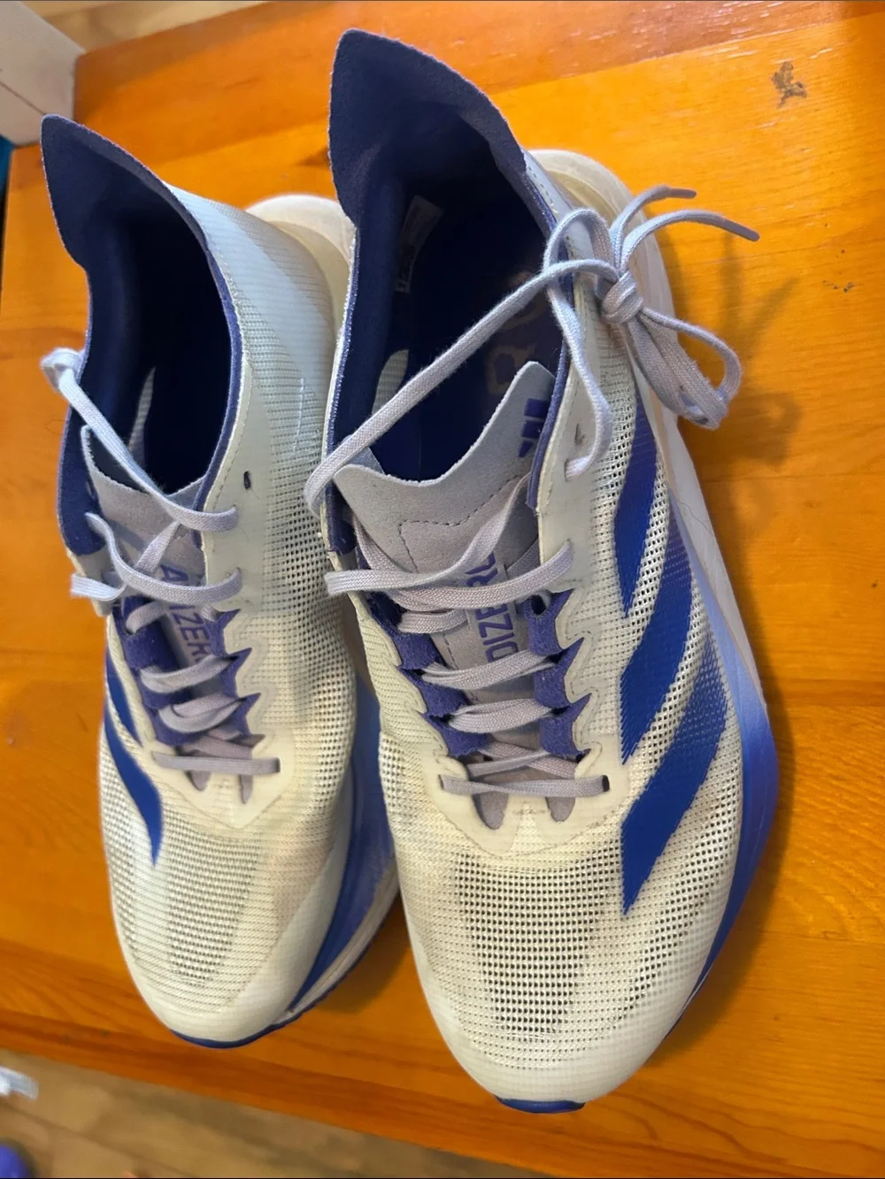adidas White and Blue Adizero Performance Running Shoes